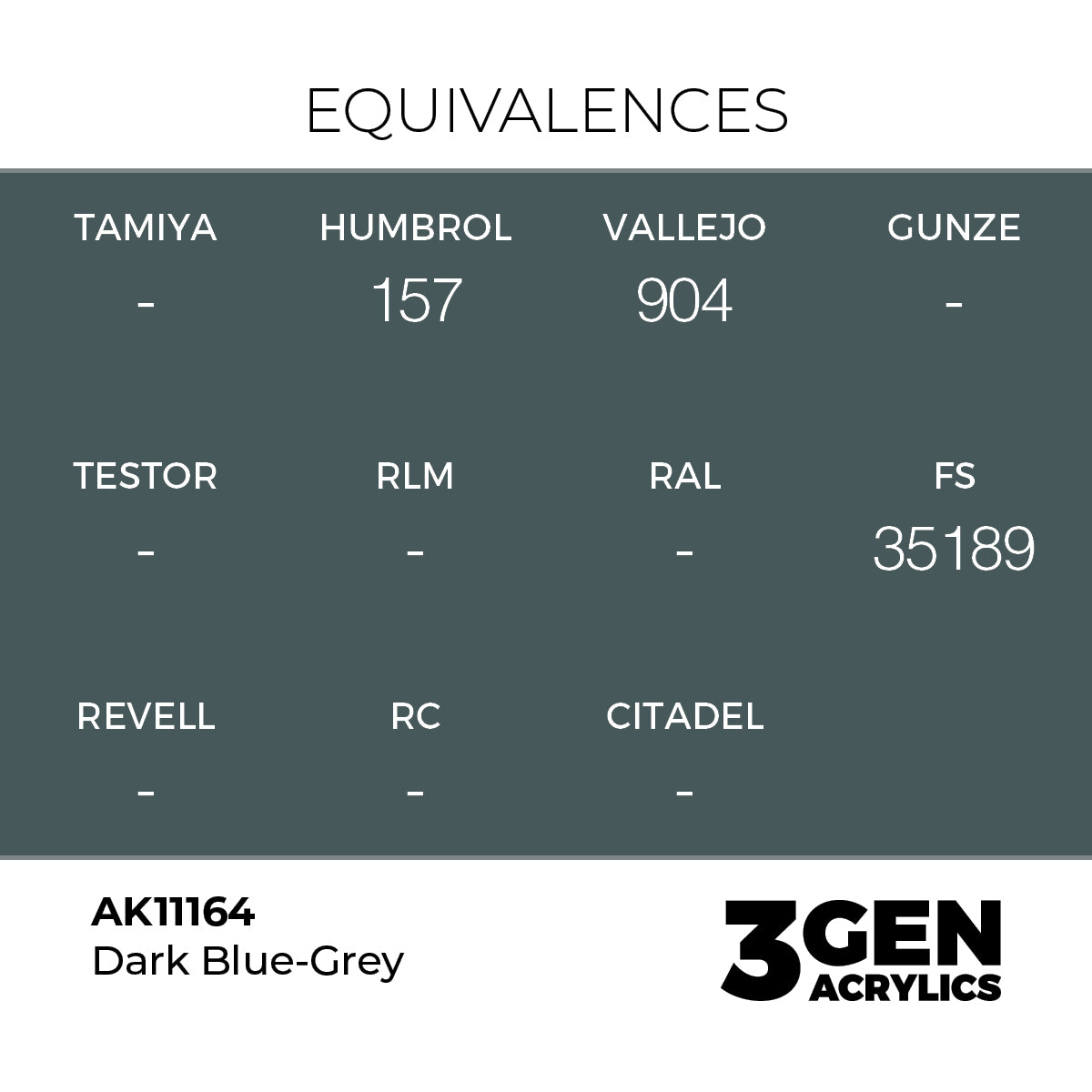 Dark Blue-Grey AK11164 tabela ekwiwalentów - odpowiedniki Humbrol 157, Vallejo 904, FS 35189 - AK Interactive
