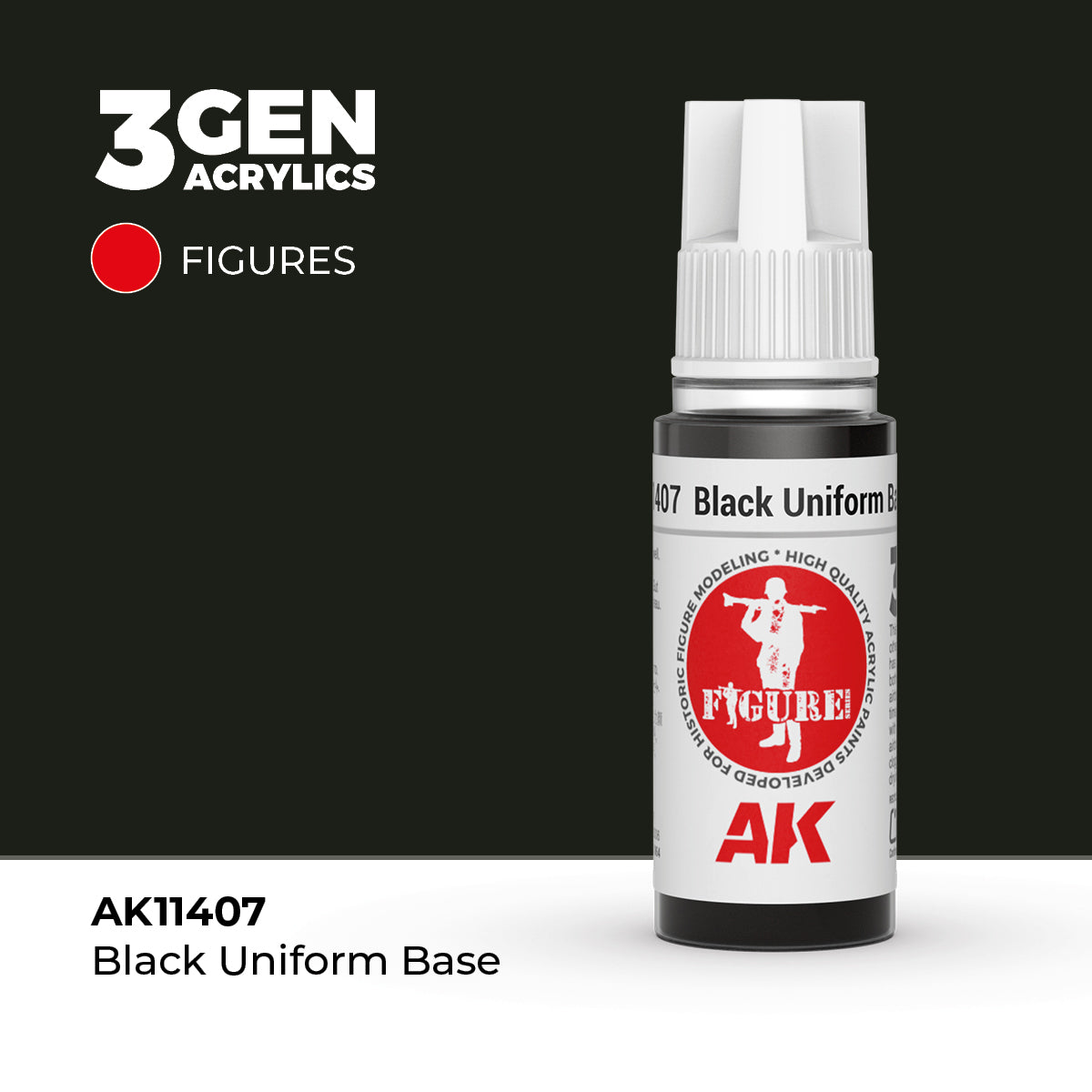 Black Uniform Base 17ml AK Interactive Figures AK11407 - czarna baza munduru farba akrylowa do figurek i postaci historycznych - AK Interactive
