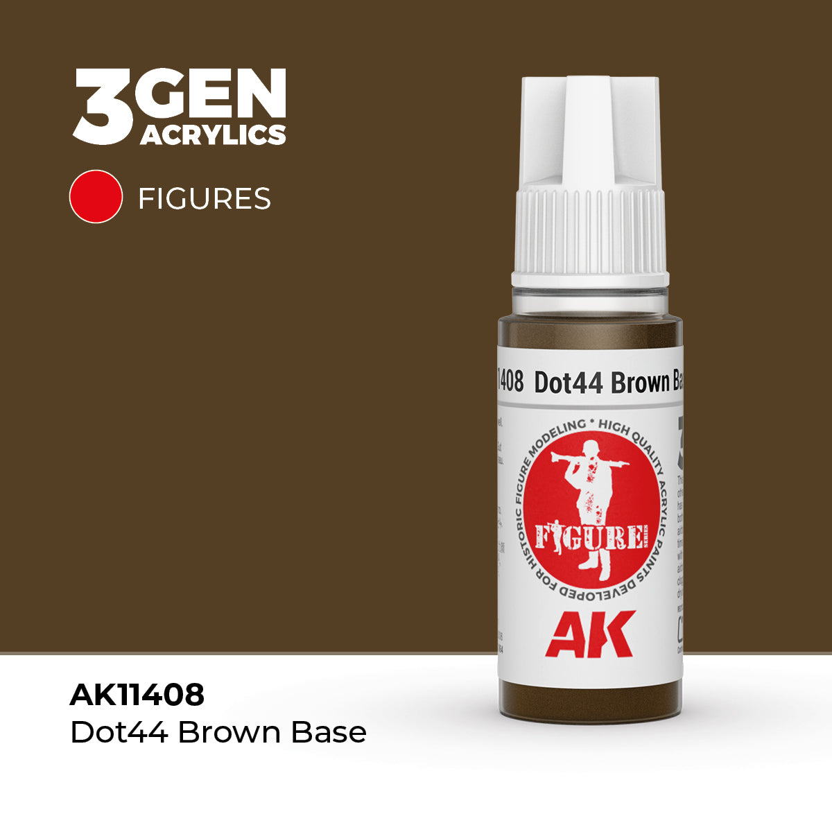 Dot44 Brown Base 17ml AK Interactive Figures AK11408 - brązowa baza kamuflażu Dot44 farba akrylowa do figurek i postaci historycznych - AK Interactive
