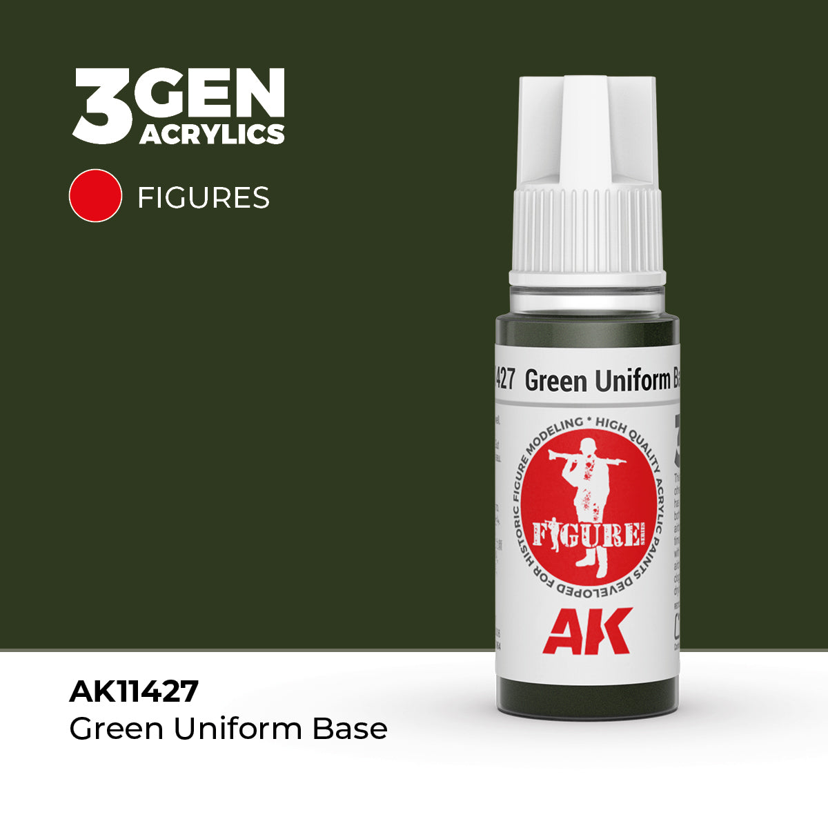 Green Uniform Base 17ml AK Interactive Figures AK11427 - głęboki zielony odcień bazy mundurowej farba akrylowa do figurek i postaci historycznych - AK Interactive
