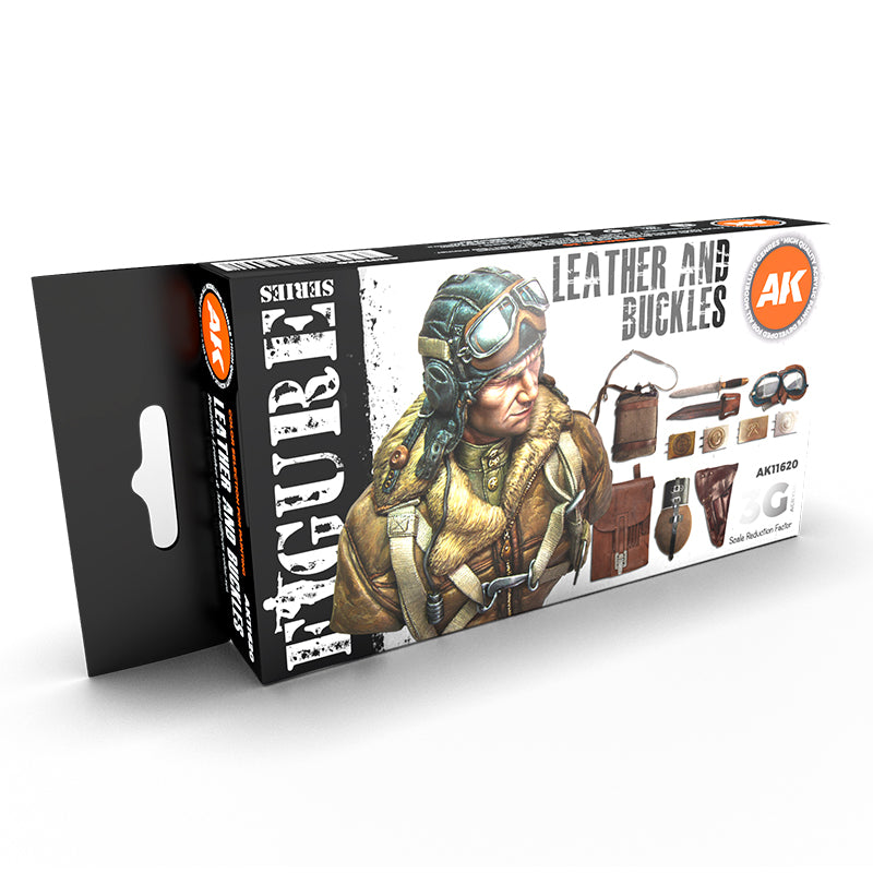 Leather and Buckles Figure Series AK11620 - zestaw 6 farb 3G Acrylics do skóry i metalu na figurkach - AK Interactive
