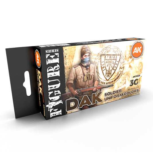 DAK Soldier Uniform Colors Figure Series AK11628 - zestaw 6 farb 3G Acrylics do mundurów Deutsche Afrika Korps WWII - AK Interactive
