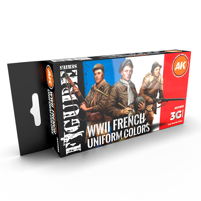 WWII French Uniform Colors Figure Series AK11633 - zestaw 6 farb 3G Acrylics do mundurów francuskiej armii WWI i WWII - AK Interactive

