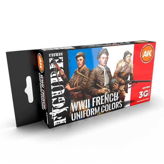 WWII French Uniform Colors Figure Series AK11633 - zestaw 6 farb 3G Acrylics do mundurów francuskiej armii WWI i WWII - AK Interactive
