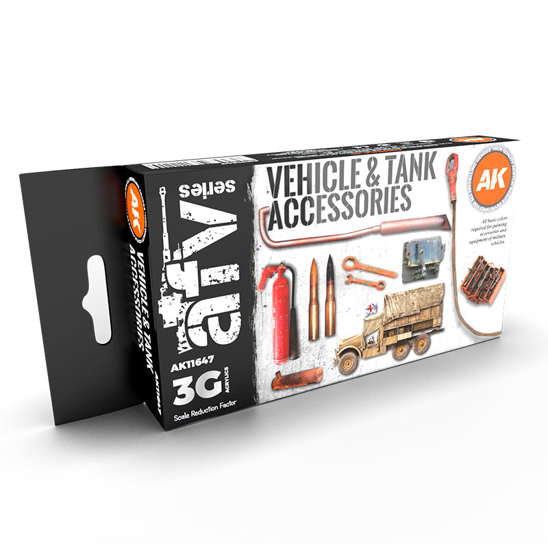 Vehicle & Tank Accessories AFV Series AK11647 - zestaw 6 farb 3G Acrylics do detali i akcesoriów czołgów i pojazdów wojskowych - AK Interactive
