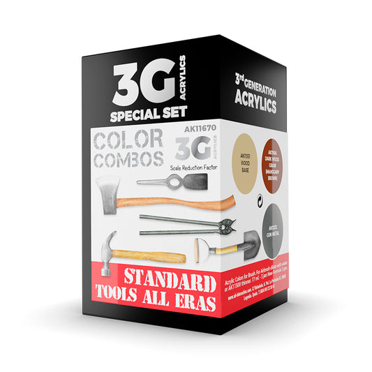 Standard Tools All Eras AK Interactive 3G Color Combos Special Set AK11670 - zestaw 3 farb akrylowych do narzędzi i ekwipunku - AK Interactive
