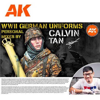 Zestaw Farb Signature Set Calvin Tan Personal Mixes Set AK11759 - WWII German Uniforms Personal Mixes by Calvin Tan - plakat promocyjny z pomalowaną figurką - AK Interactive
