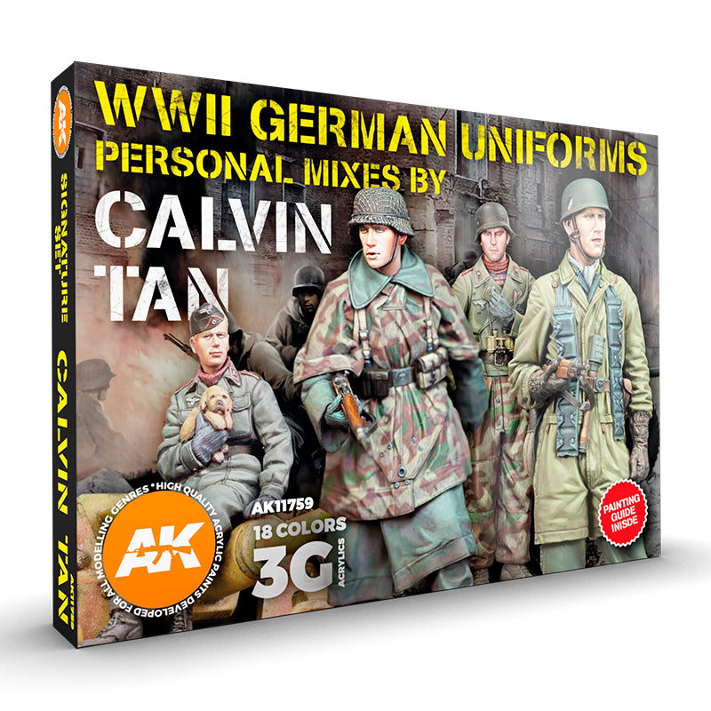 Zestaw Farb Signature Set Calvin Tan Personal Mixes Set AK11759 - pudełko WWII German Uniforms 18 Colors 3G Acrylics - AK Interactive

