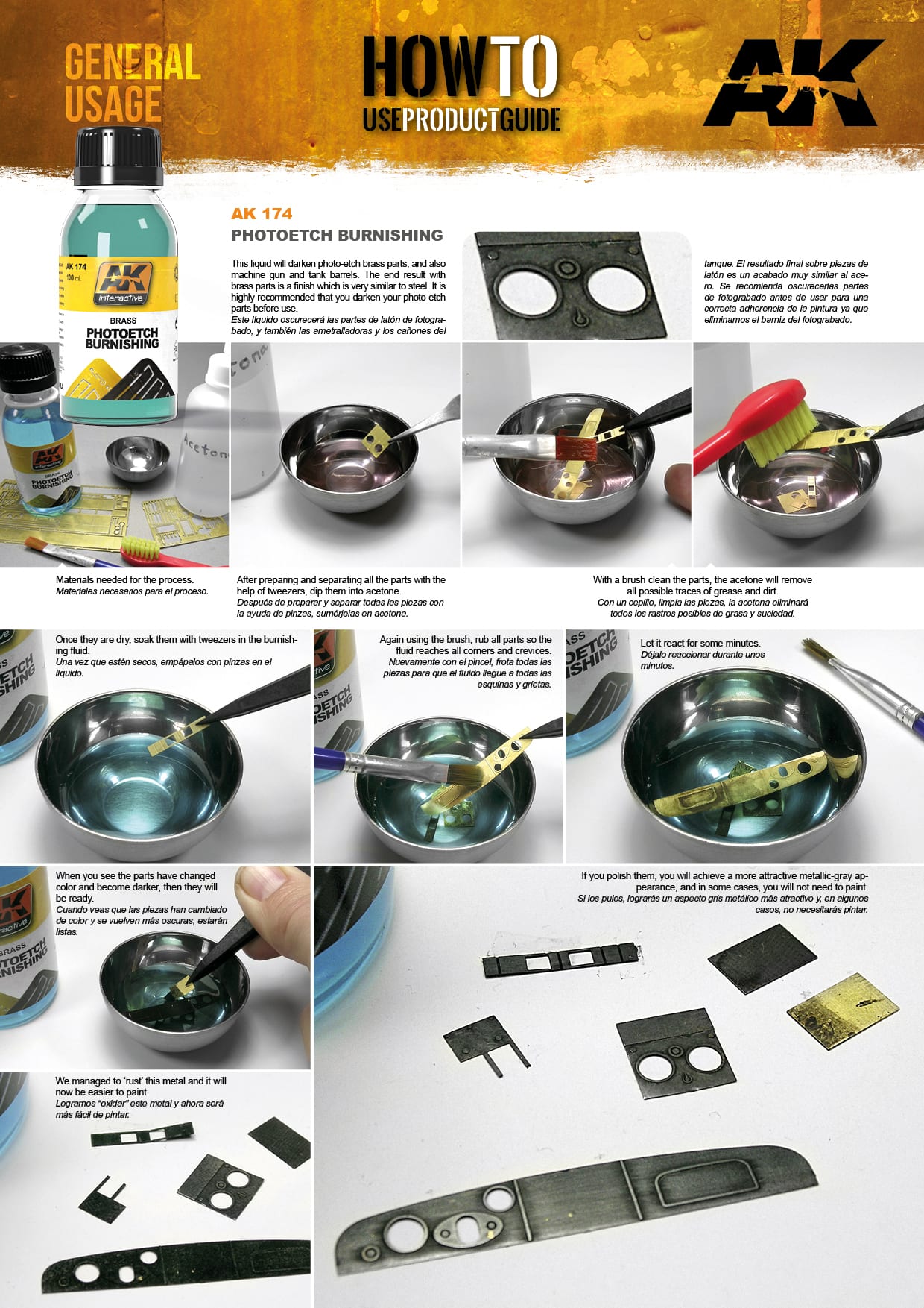 Brass Photoetch Burnishing AK174 instrukcja użycia - przyciemnianie fototrawienia z mosiądzu krok po kroku - AK Interactive
