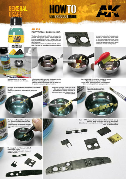 Brass Photoetch Burnishing AK174 instrukcja użycia - przyciemnianie fototrawienia z mosiądzu krok po kroku - AK Interactive
