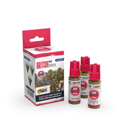 British WWII Uniforms AK17503 - butelki farb akrylowych Quick Gen AK Interactive Warlord Games - AK Interactive
