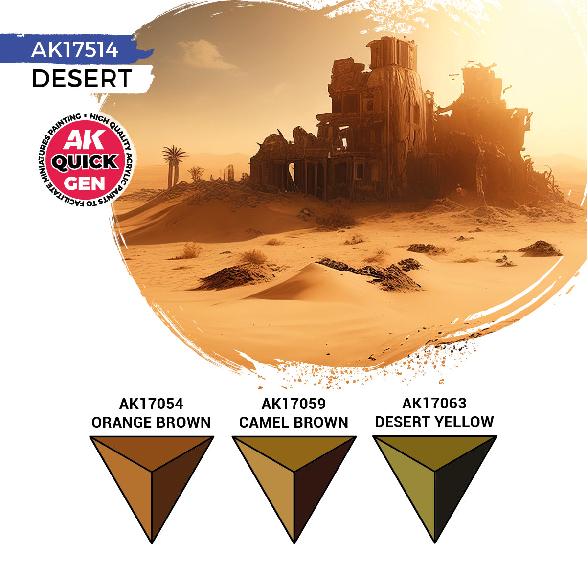 Desert AK17514 zawartość zestawu - AK17054 Orange Brown, AK17059 Camel Brown, AK17063 Desert Yellow - AK Interactive
