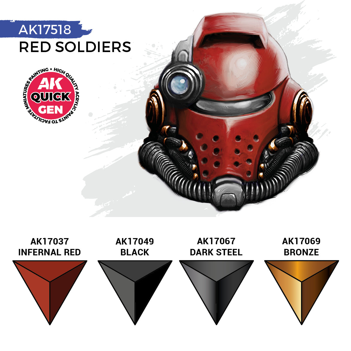 Red Soldiers AK17518 zawartość zestawu - AK17037 Infernal Red, AK17049 Black, AK17067 Dark Steel, AK17069 Bronze - AK Interactive
