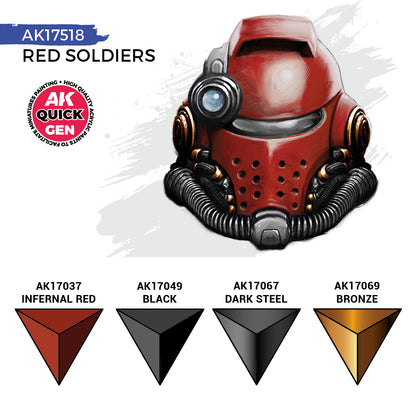 Red Soldiers AK17518 zawartość zestawu - AK17037 Infernal Red, AK17049 Black, AK17067 Dark Steel, AK17069 Bronze - AK Interactive
