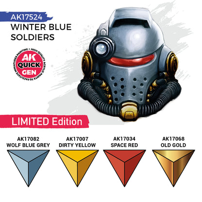 Winter Blue Soldiers AK17524 zawartość zestawu - AK17082 Wolf Blue Grey, AK17007 Dirty Yellow, AK17034 Space Red, AK17068 Old Gold - AK Interactive
