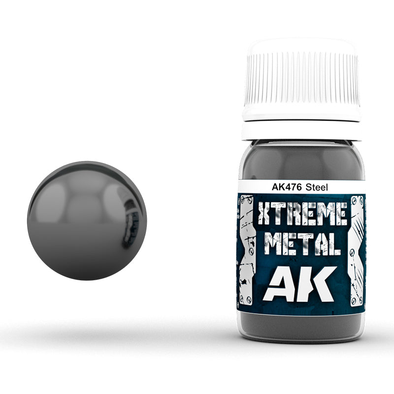 Steel 30ml AK Interactive Xtreme Metal AK476 - ciemnoszara farba metaliczna olejna odcień stali do modeli militarnych i sci-fi - AK Interactive
