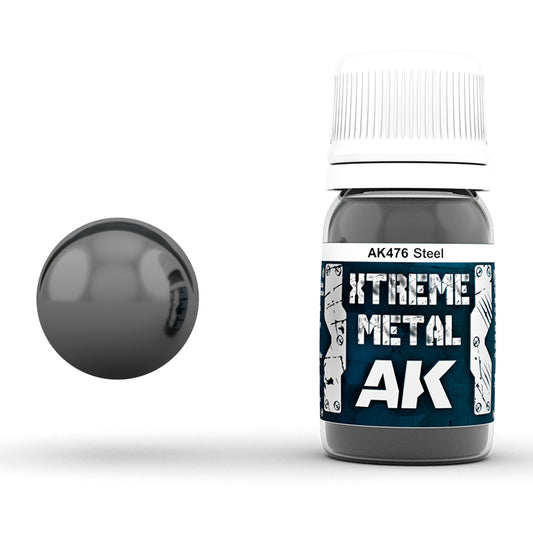 Steel 30ml AK Interactive Xtreme Metal AK476 - ciemnoszara farba metaliczna olejna odcień stali do modeli militarnych i sci-fi - AK Interactive
