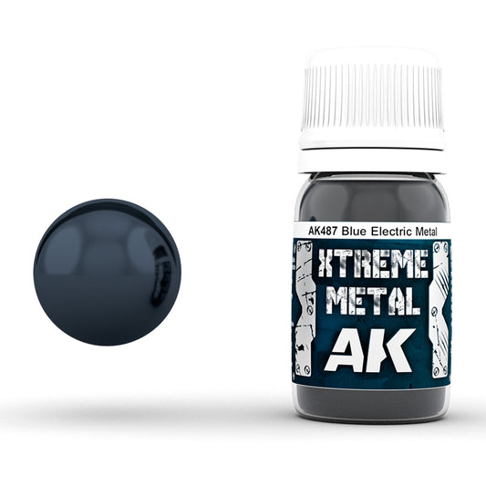 Blue Electric Metal 30ml AK Interactive Xtreme Metal AK487 - elektryczna niebieska farba metaliczna olejna do modeli i figurek - AK Interactive
