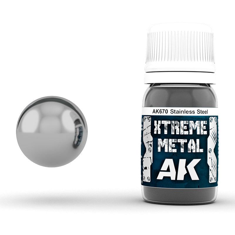 Stainless Steel 30ml AK Interactive Xtreme Metal AK670 - farba metaliczna olejna efekt stali nierdzewnej do modeli i figurek - AK Interactive
