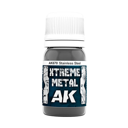 Stainless Steel AK670 słoiczek Xtreme Metal - chłodny metaliczny odcień stali nierdzewnej farba olejna AK Interactive
