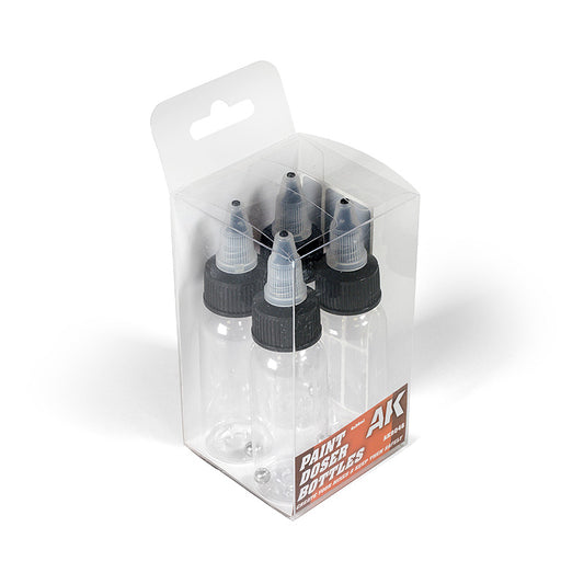 AK9046 Paint Doser Bottles 30ml AK Interactive - zestaw 4 przezroczystych butelek z dozownikiem do farb
