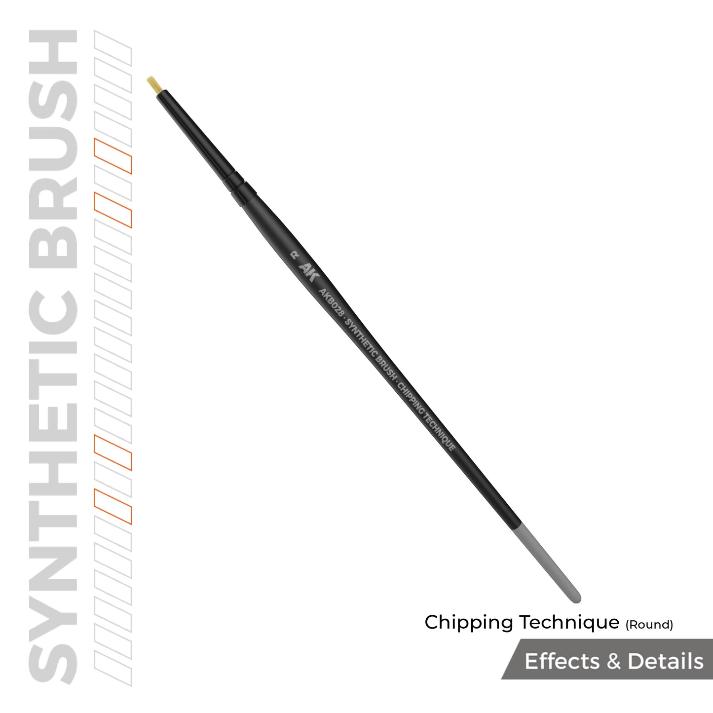 AK Interactive Chipping Technique Round Brush AKB028 - czarny pędzel syntetyczny do efektu chippingu na modelach i pojazdach wojskowych
