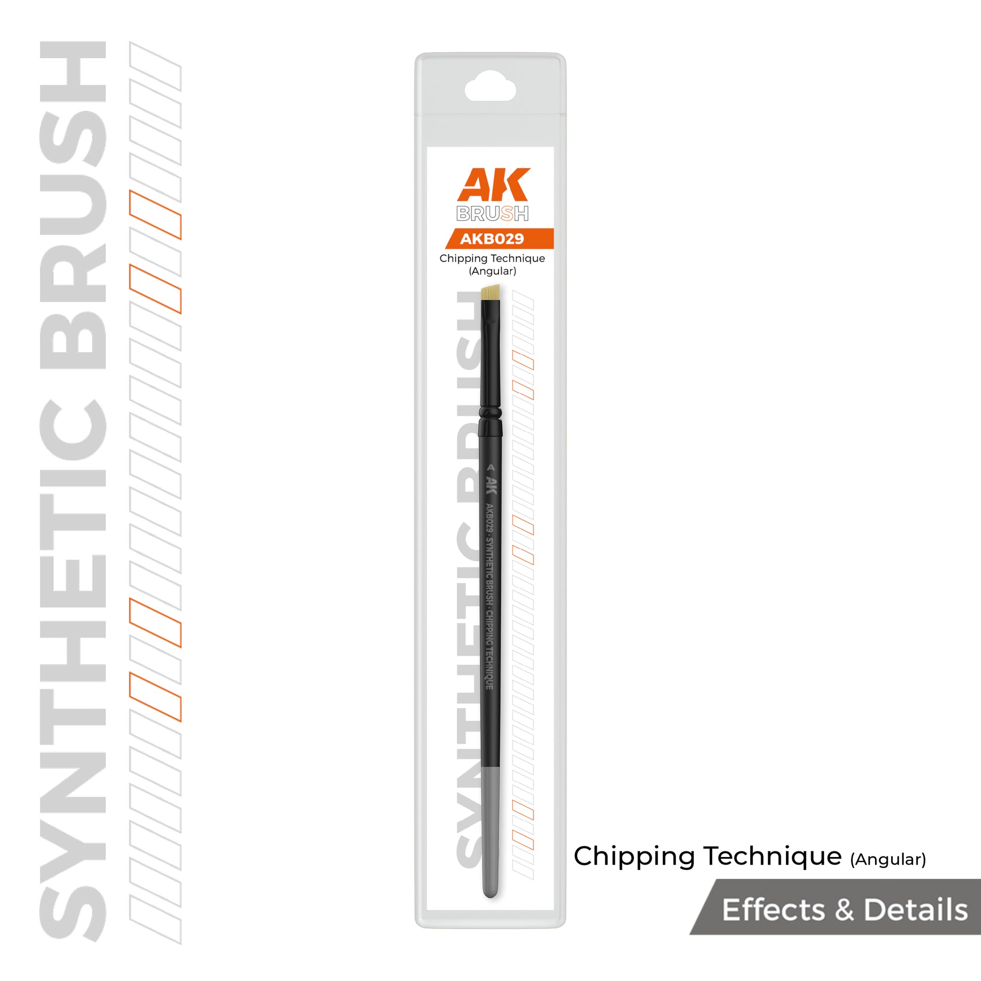 AK Interactive Chipping Technique Angular AKB029 – pędzel syntetyczny Effects & Details, widok ogólny z etykietą producenta

