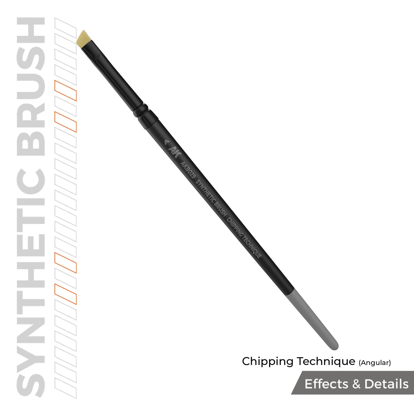 AK Interactive Chipping Technique Angular AKB029 – pędzel syntetyczny do techniki chippingu, widok główny pędzla na białym tle
