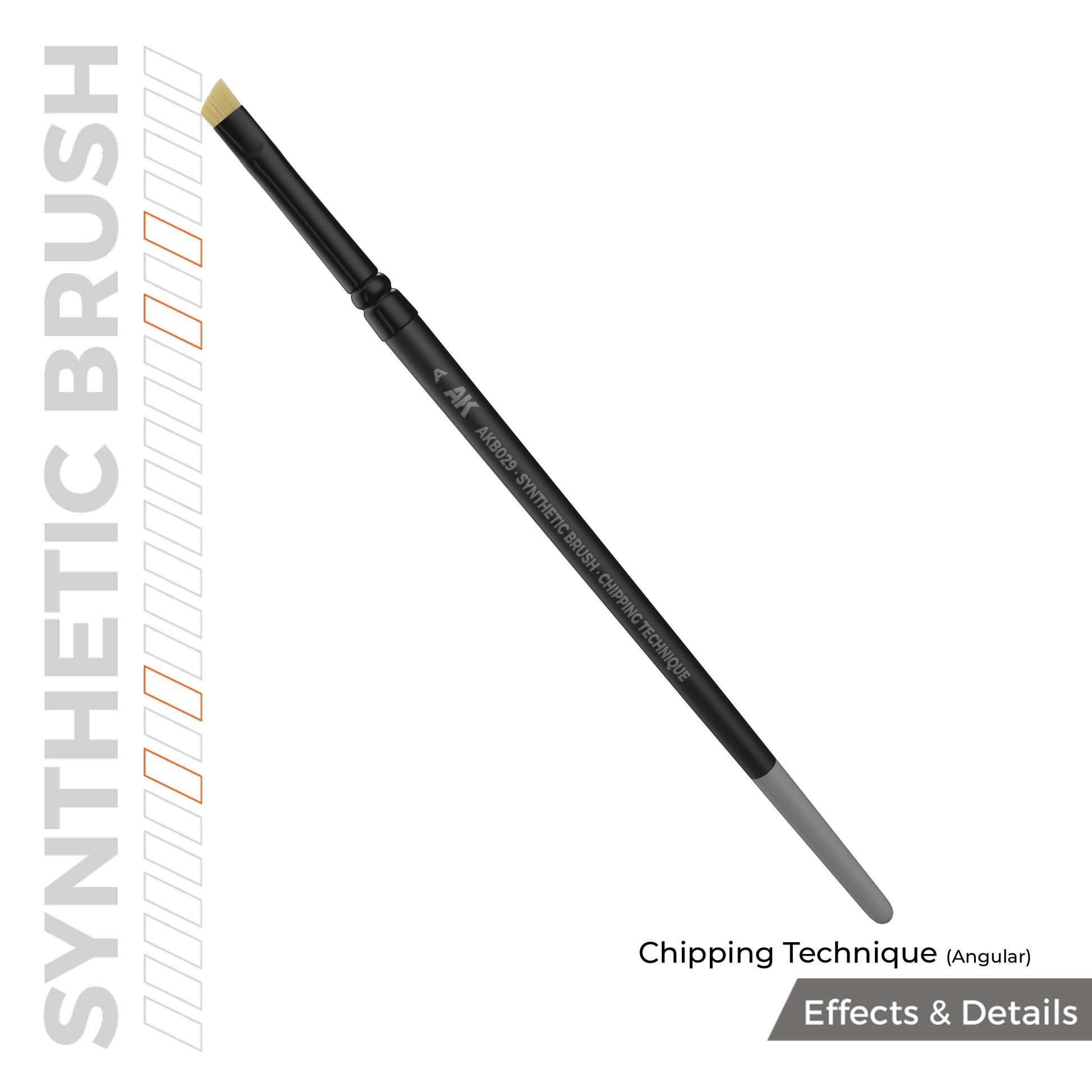 AK Interactive Chipping Technique Angular AKB029 – pędzel syntetyczny do techniki chippingu, widok główny pędzla na białym tle
