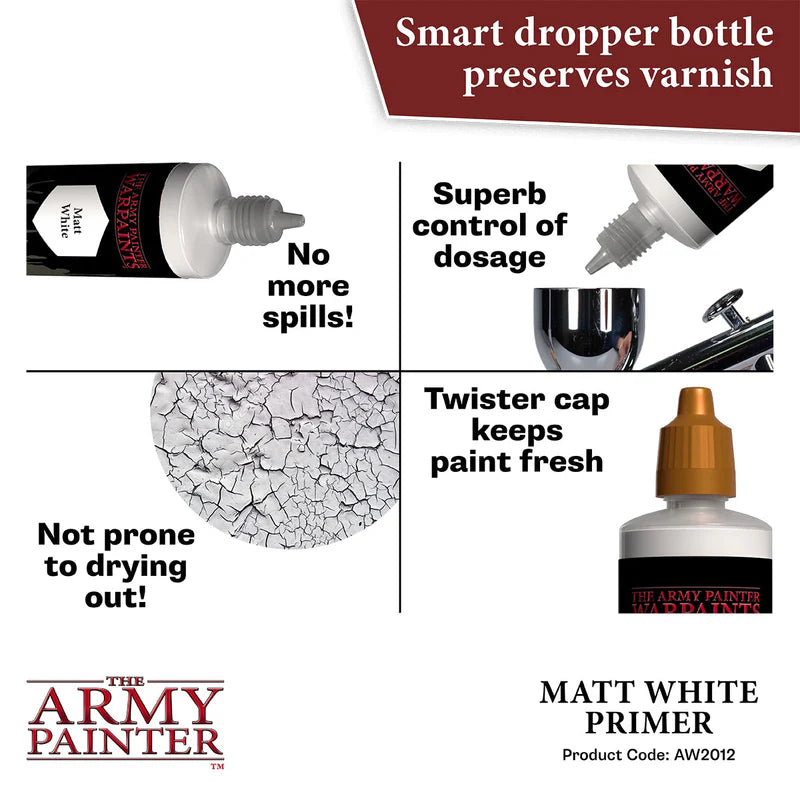 Warpaints Air Matt White Primer The Army Painter - butelka zakraplacz 100ml, brak rozlewań, precyzyjne dozowanie

