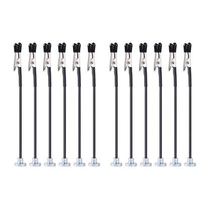 Magnetic Bendable Alligator Clip Sticks Set Golden Maple – 13 elastycznych uchwytów z czarnymi krokodylkami z gumowymi końcówkami i srebrnymi magnetycznymi podstawami, ustawionych w rzędzie, białe tło
