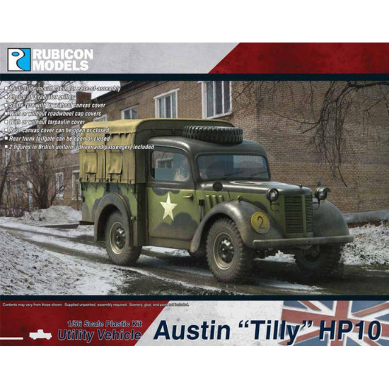 Austin Tilly HP10 – okładka pudełka Rubicon Models, model 28mm oliwkowy z gwiazdą na śniegu, 280110