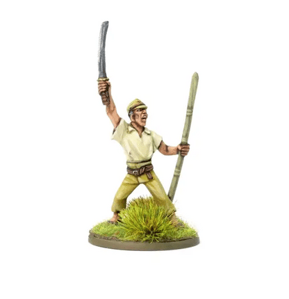 Japanese Bamboo Spear Fighter Squad - Bolt Action 28mm - NCO w szarży Banzai z bambusową włócznią i nożem - obdarty mundur khaki z podstawką dżungli - desperacki wojownik ostatniej szarży - skala 1/56 - Warlord Games