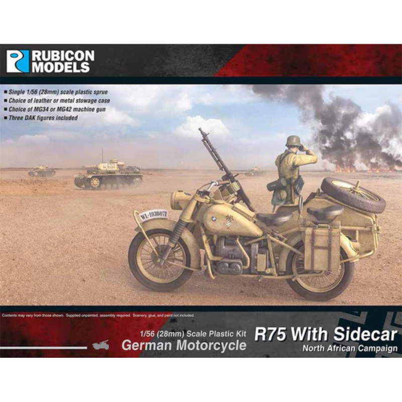 BMW R75 Sidecar DAK – okładka pudełka Rubicon Models, model 28mm Afryka Północna z MG, 280052