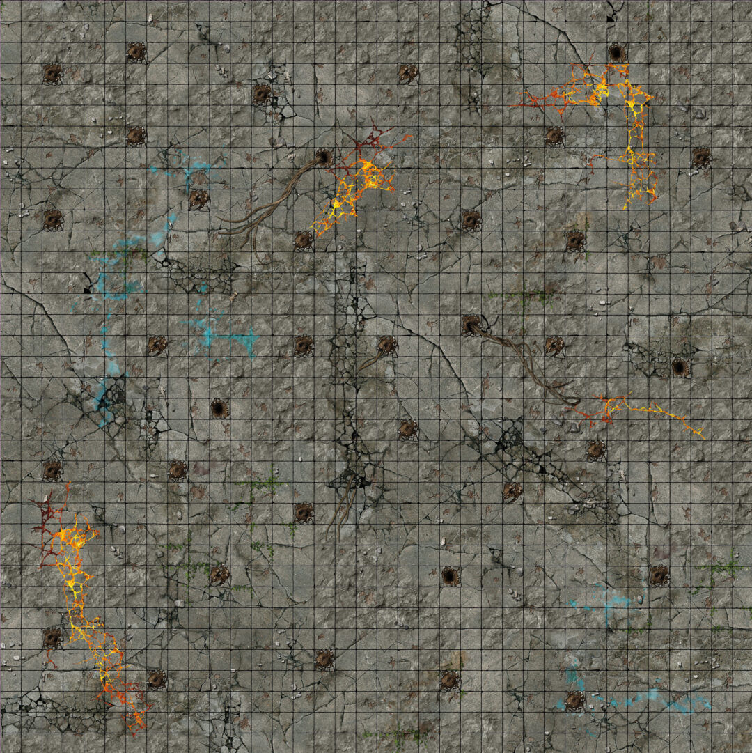 Dungeon – Mata do gry 2'x2' (60x60 cm) z gridem Mousepad Battle Systems – płaski widok kamiennej posadzki lochu z siatką 1"/25mm