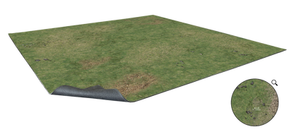 Grassy Fields – Mata do gry 2'x2' z gridem Mousepad Battle Systems – widok z góry zielonej łąki z siatką 1"/25mm