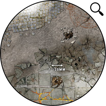 Frosty Crags – Mata do gry 2'x2' (60x60 cm) z gridem Mousepad Battle Systems – zbliżenie siatki 1"/25mm na mroźnym górskim terenie