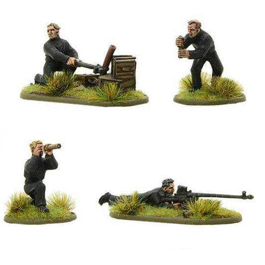 BUF Anti-Tank and Support Squads – cztery figurki metalowe 28mm Bolt Action, widok ogólny zestawu
