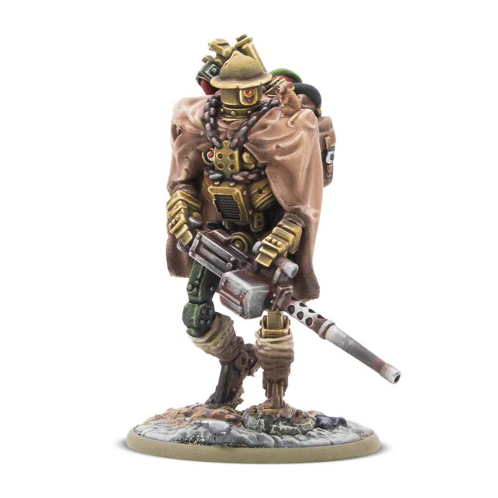 B for Bertie – pomalowana figurka 28mm, widok z tyłu z pełnym plecakiem łupów zebranych z pola bitwy, Konflikt '47, Warlord Games
