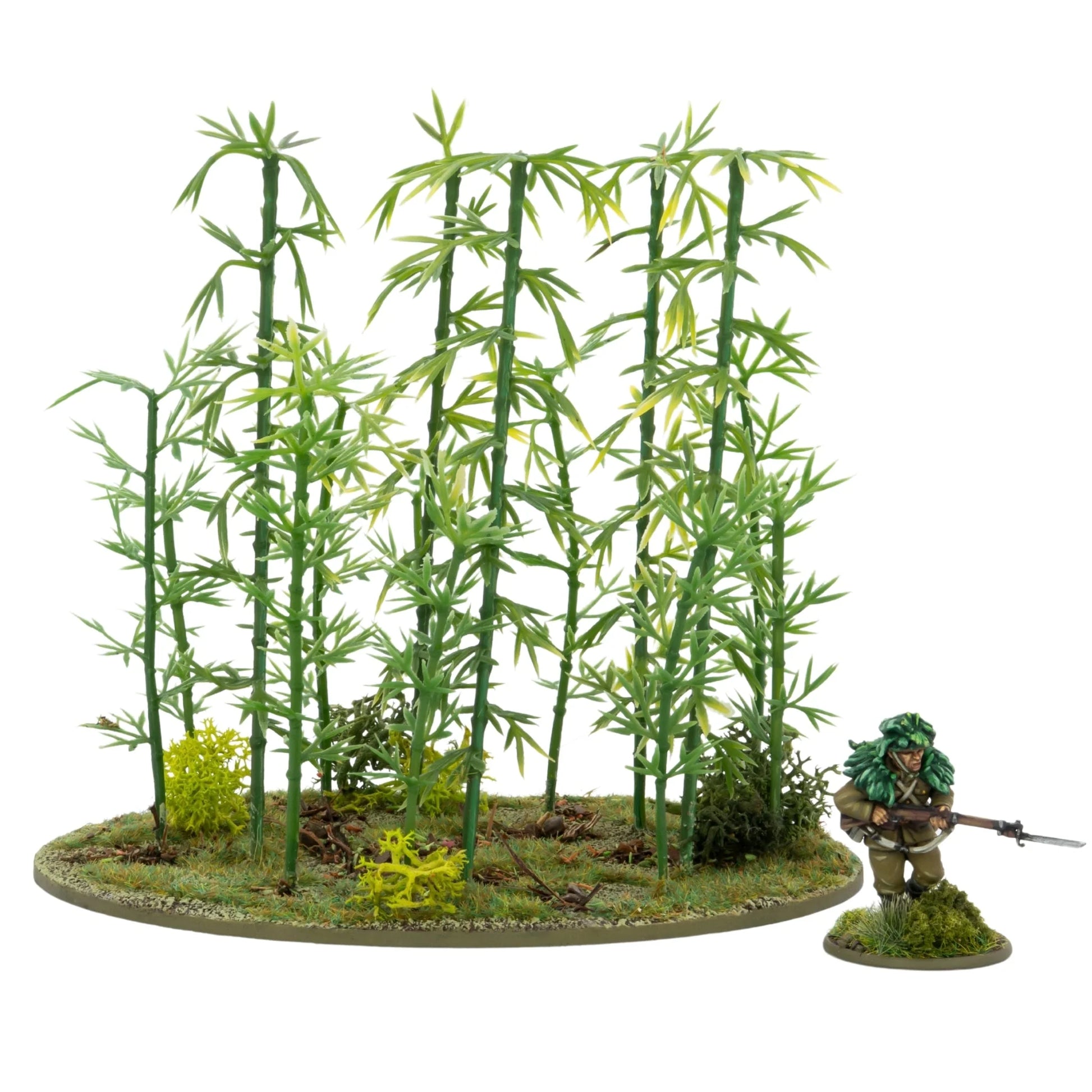 Japanese Bamboo Bushes – pomalowane plastikowe łodygi bambusa na owalnej podstawce MDF 170mm, teren dżungli Pacyfiku 28mm
