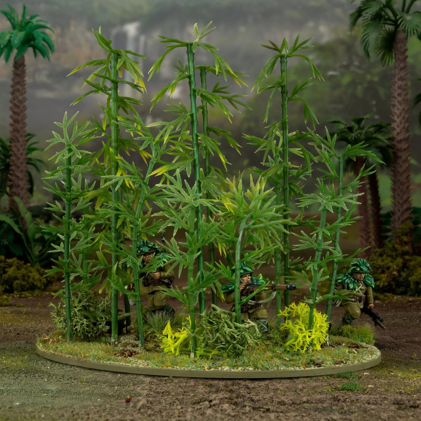 Japanese Bamboo Bushes – zbliżenie na pomalowane łodygi bambusa, teren Pacyfiku Warlord Games, Bolt Action 28mm

