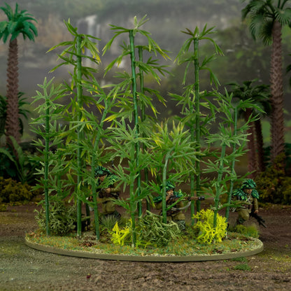 Japanese Bamboo Bushes – zbliżenie na pomalowane łodygi bambusa, teren Pacyfiku Warlord Games, Bolt Action 28mm
