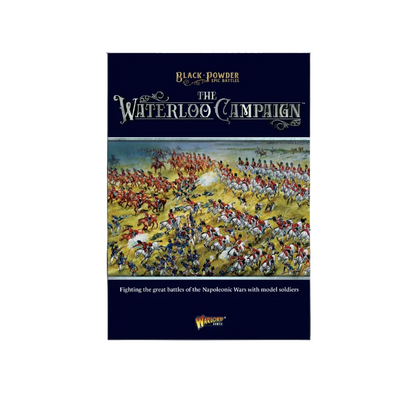 Blücher's Prussian Army Starter Set – okładka podręcznika Black Powder Epic Battles: The Waterloo Campaign z ilustracją bitwy napoleońskiej, Warlord Games

