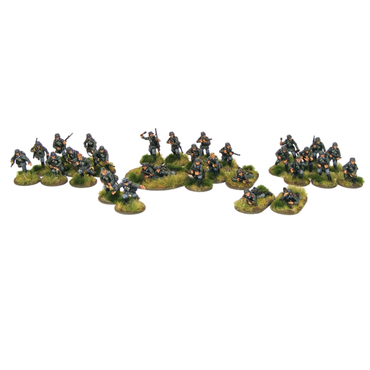 Blitzkrieg German Infantry Platoon - Bolt Action 28mm - kompletny pluton 30 figurek na podstawkach z trawą - widok całości - Warlord Games