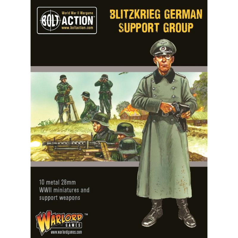 Blitzkrieg German Support Group Bolt Action – pudełko front, 10 metalowych figurek 28mm, 402212007
