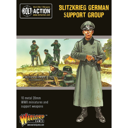Blitzkrieg German Support Group Bolt Action – pudełko front, 10 metalowych figurek 28mm, 402212007