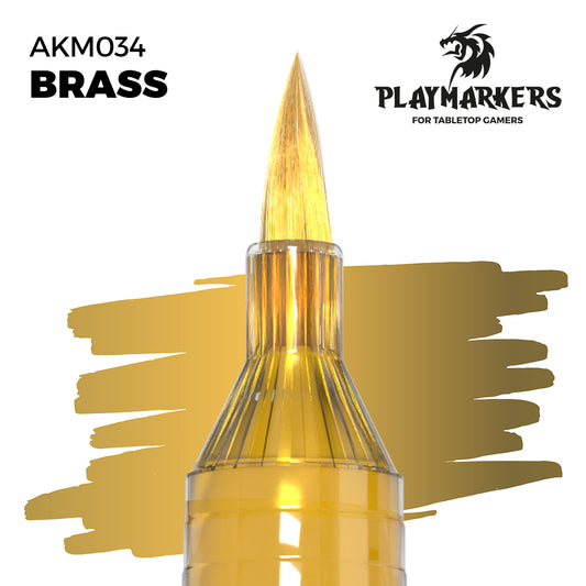 Brass AKM034 AK Interactive Playmarker końcówka pędzelkowa z próbką koloru - metaliczny mosiądz marker akrylowy do malowania guzików i okuć figurek tabletop - AK Interactive
