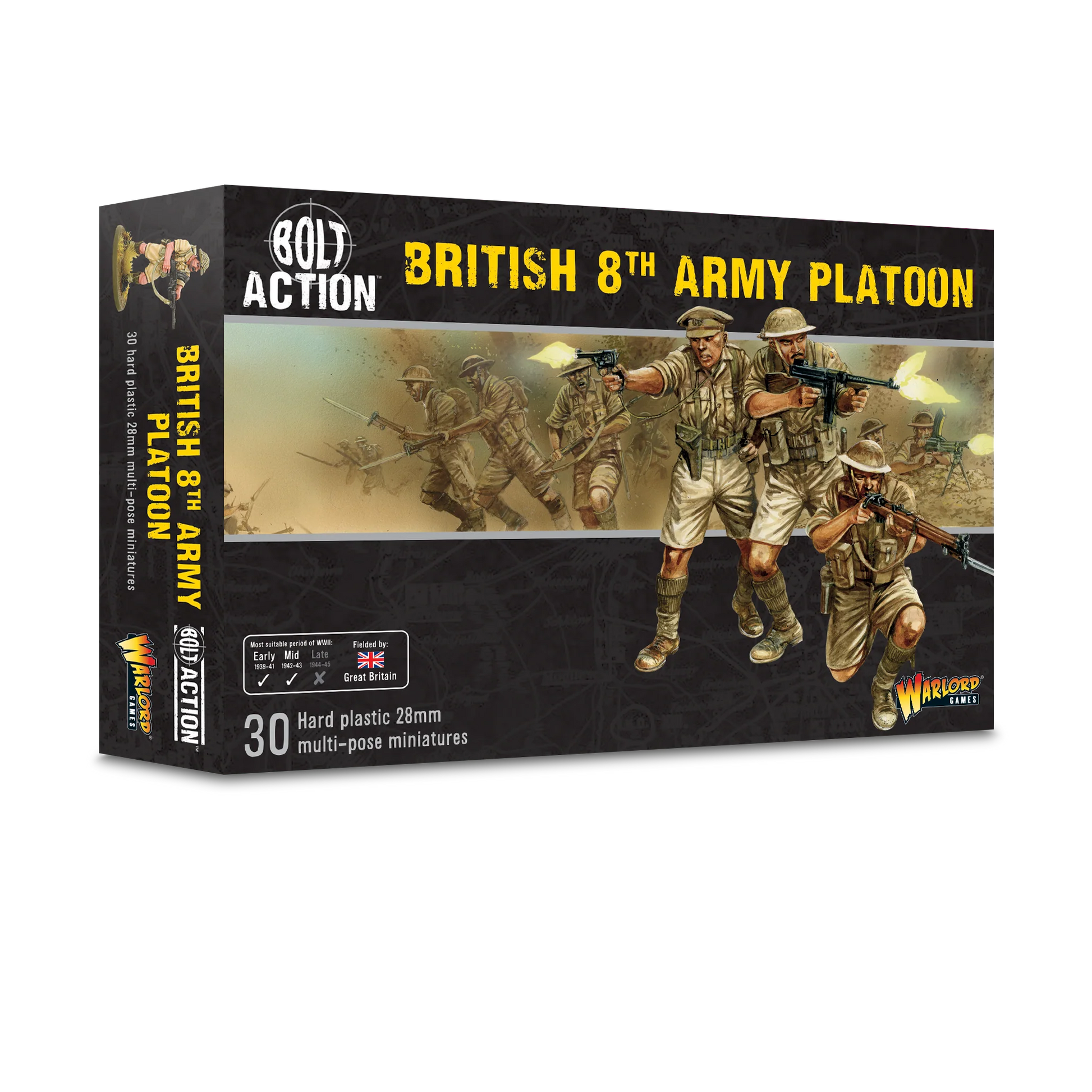 British 8th Army Platoon - Bolt Action 28mm - pudełko 30 figurek plastikowych Desert Rats - Warlord Games