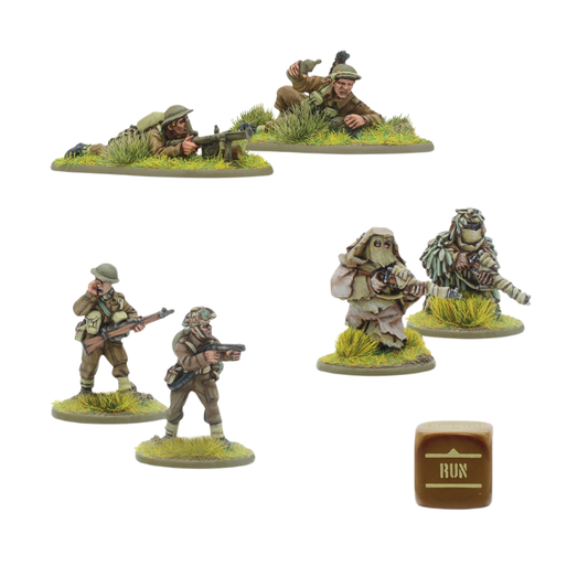 British Army 1944-45 Weapons Teams - Bolt Action 28mm - flamethrower PIAT sniper Ghillie Suits kość rozkazów podstawki - Warlord Games