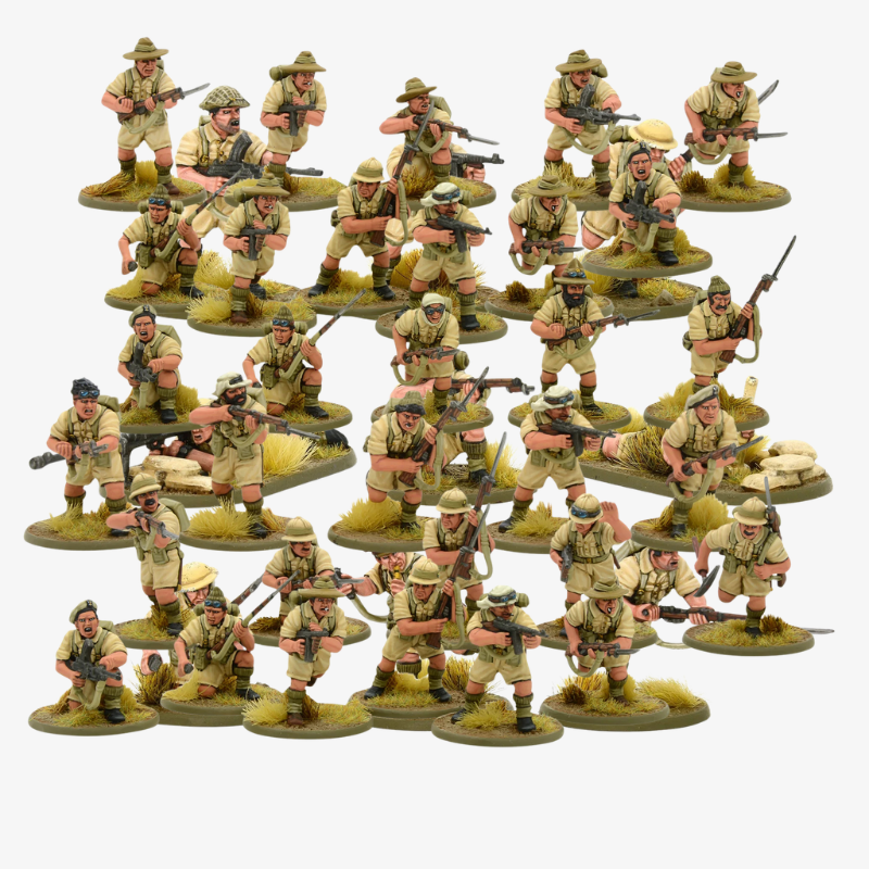 British Commonwealth Infantry - Bolt Action 28mm - 30 figurek pomalowanych slouch hats sun helmets kompletny zestaw - Warlord Games
